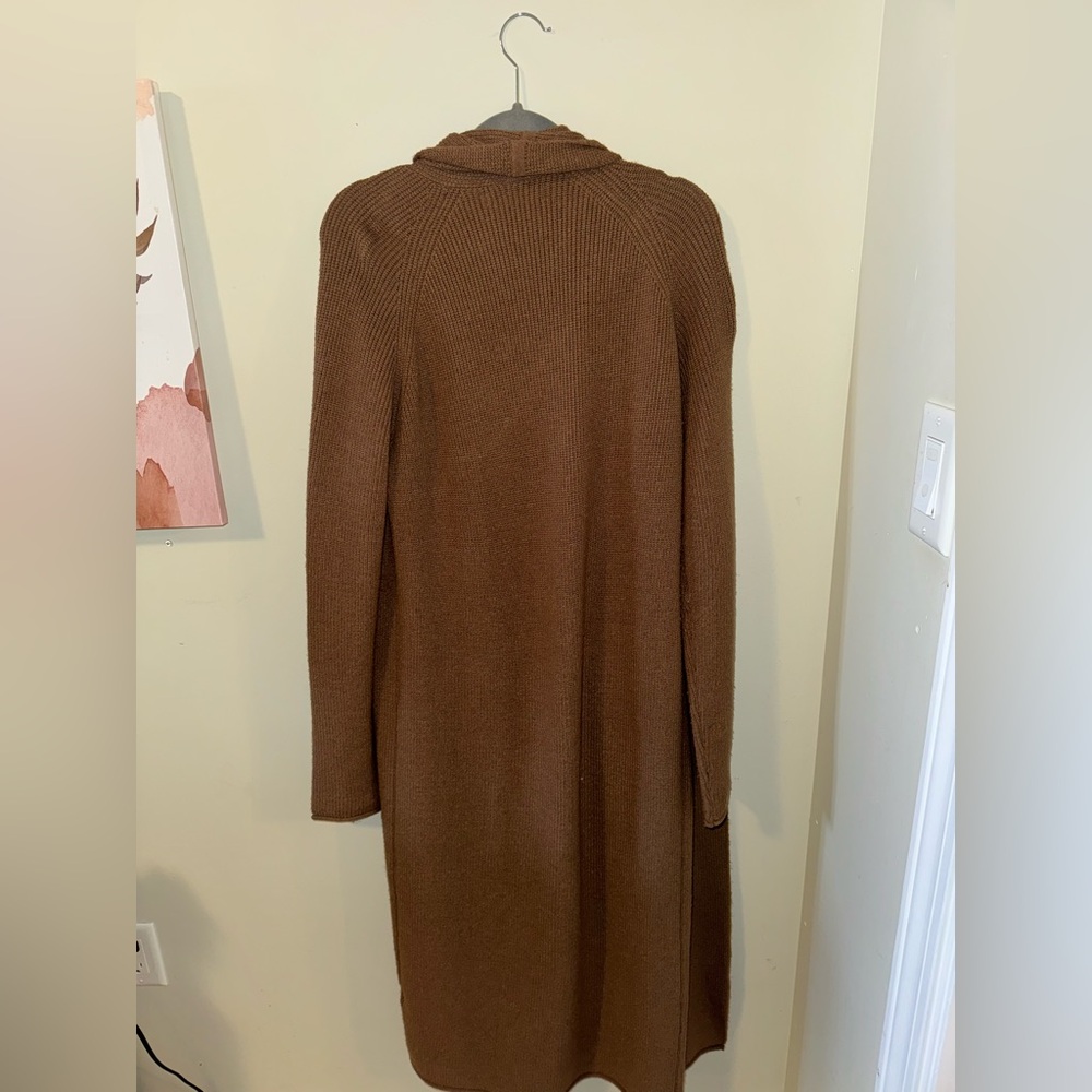 OAK + FORT Long Brown Open-Front Knit Cardigan - Picture 2 of 2